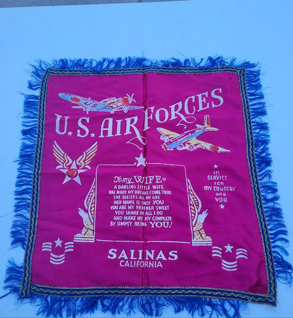 U.S. Air Forces Decorative Satin Pillow Cover - Pink with Blue Fringe